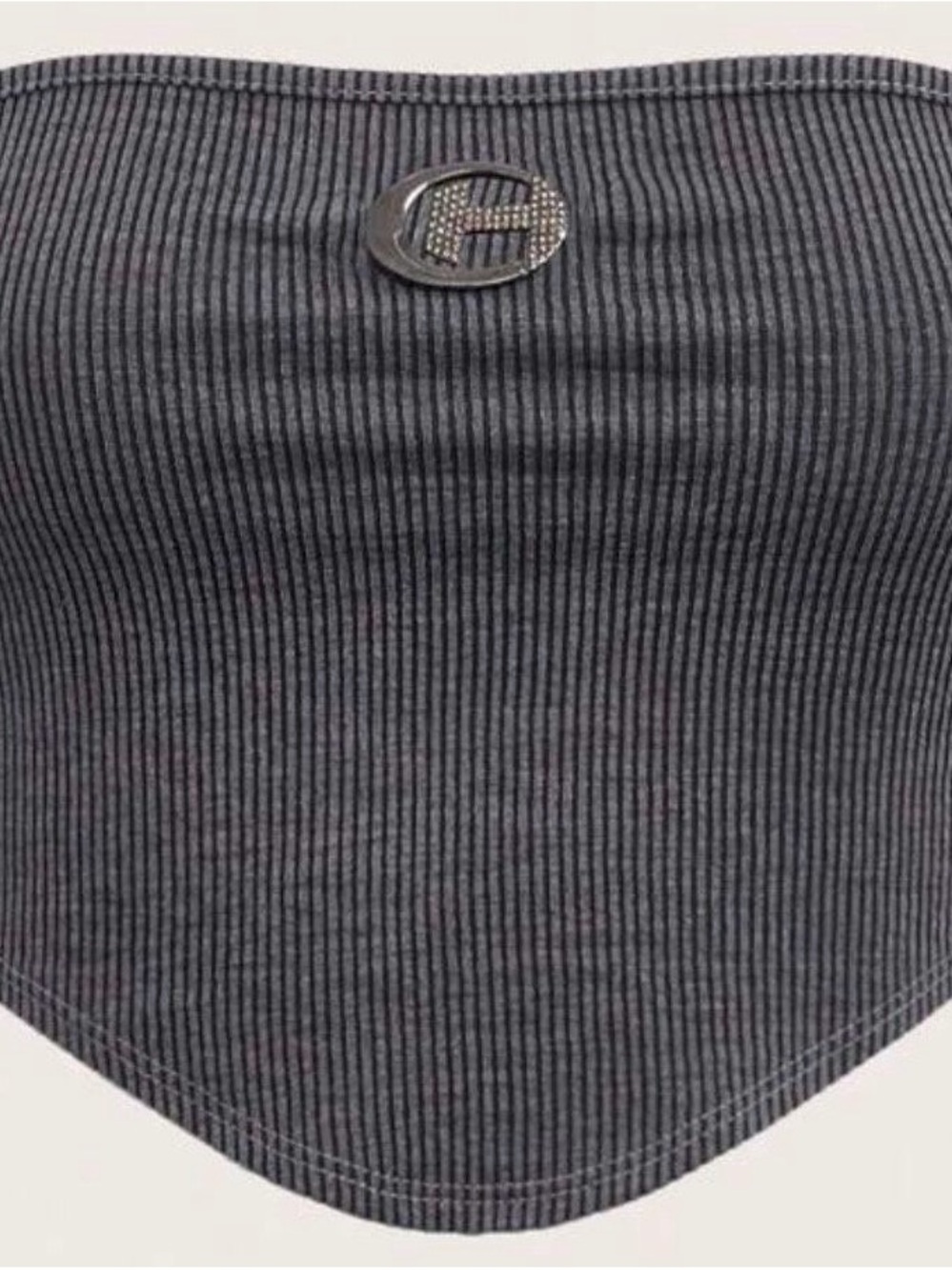 Genuine Leather Gray Ribbed Neck Gaiter with Metal Emblem